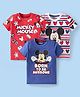 Babyhug Single Jersey Knit Half Sleeves T-Shirt with Mickey Mouse Graphic & Stripes Pack of 3 - Red Blue & White