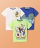 Pine Kids Disney Single Jersey Knit Half Sleeves T-Shirt with Mickey Mouse & Friends Graphics Pack of 3 - Light Green Blue & White
