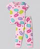 Bonfino Cotton Knit Half Sleeves Night Suit with Hearts Print - Pink