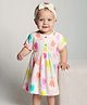 Bonfino Cotton Knit Half Sleeves Floral Printed Frock with Bloomer - Off White