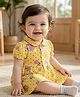 Babyoye 100% Cotton With Eco Jiva Finish Half Sleeves Peter Pan Collar Frocks with Bloomer & Floral Print - Yellow
