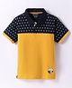 Bumchums Single Jersey Knit Half Sleeves Polo T-Shirt With Square Print & Cut & Sew Design - Yellow & Navy Blue