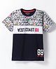 Bumchums Single Jersey Knit Half Sleeves T-Shirt With Text Print - Navy Blue & White