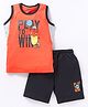 Bumchums Single Jersey Knit Sleeveless Text Printed Tank T-Shirt with Shorts - Orange & Black(Print & Colour May Vary_
