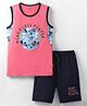 Bumchums Single Jersey Knit Sleeveless Tank T-Shirt & Shorts Set With Basketball Print - Pink & Black