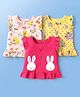 Babyoye 100% Cotton Interlock Knit Frill Sleeves Jhablas With Eco Jiva Finish & Floral Print Pack Of 3 - Red Yellow & Pink