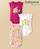 Babyoye Interlock Knit Sleeveless Onesies With Floral & Bunny Print Pack Of 3 - Red White & Light Red