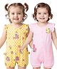 Babyoye Cotton Knit Frill Sleeves Floral Printed & Embroidered Rompers Pack of 2 - Yellow & Pink