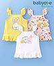 Babyoye 100% Cotton Knit Sleeveless T-Shirts With Animal & Floral Print Pack Of 3 -White  Pink & Yellow