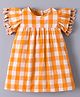 Mark & Mia Cotton Half Flutter Sleeves Checkered Frock - Orange