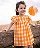 Mark & Mia Half Flutter Sleeves Checkered Frock - Orange