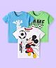 Babyhug Disney Single Jersey Knit Half Sleeves T-Shirts with Mickey Mouse Graphic Pack of 3 - White Blue & Light Green