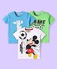 Babyhug Disney Single Jersey Knit Half Sleeves T-Shirts with Mickey Mouse Graphic Pack of 3 - White Blue & Light Green