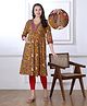 Bella Mama Woven Three Fourth Sleeves Floral Printed Maternity Kurta with Pocket - Mustard