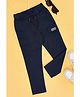 Pantaloons Junior Cotton Typography Patch Detailed Pant - Navy Blue