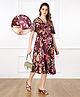 Bella Mama Women Flutter Sleeves Floral Printed Maternity Dress - Maroon