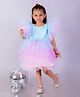 The Mom Store Flutter Sleeves Colour Blocked Layered Net Dress - Multi Colour