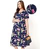 Bella Mama Women Short Sleeves Maternity Dress With Pocket & Flower Print - Navy Blue