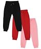 The Mom Store Cotton Pack Of 3 Solid Joggers - Black Maroon & Pink