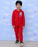The Mom Store Cotton Full Sleeves Bear Printed Hooded Zipper Jacket With Joggers Set - Maroon