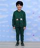 The Mom Store Cotton Full Sleeves Animals Printed Hoodie & Joggers Set - Green