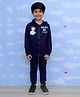 The Mom Store Cotton Full Sleeves Lion Patch Detailed Hoodie & Joggers Set - Navy Blue
