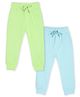 The Mom Store Cotton Pack Of 2 Solid Joggers Set - Light Blue & Neon Green