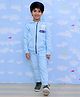 The Mom Store Cotton Full Sleeves Cat Printed Hoodie & Joggers Set - Sky Blue