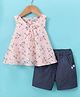 Enfance Sleeveless Floral Printed Top With Shorts - Peach