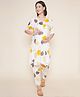 Mine4Nine Half-Sleeves Leaves Printed Maternity Kurta Set With Nursing Access - Cream