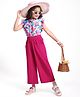 OLLINGTON ST. Woven Frill Sleeves Floral Printed Top & Cotton Lycra Culottes - Multicolor & Red