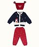Greendeer 100% Cotton Full Sleeves Penguin Designed Sweater & Pant With Cap Set - Red & Navy Blue