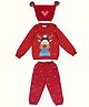 Greendeer 100% Cotton Christmas Theme Full Sleeves Reindeer Designed Sweater & Pant With Cap Set - Cherry Red