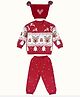 Greendeer 100% Cotton Christmas Theme Full Sleeves Reindeer Designed Sweater & Pant With Cap Set - Cherry Red