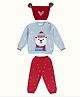 Greendeer 100% Cotton Full Sleeves Polar Bear Designed Sweater & Pant With Cap Set - Red & Blue