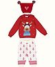 Greendeer 100% Cotton Christmas Theme Full Sleeves Reindeer Designed Sweater & Pant With Cap Set - Red & Creme