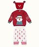 Greendeer 100% Cotton Christmas Theme Full Sleeves Santa Claus Designed & Striped Sweater & Pant With Cap Set - Red & Creme