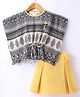 Enfance Half Sleeves Floral Printed & Applique Kaftan Style Top With Pleated Skirt - Yellow