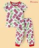 Honeyhap Premium  Cotton Knit Half Sleeves Bio Finish Night Suit with Cherry Print - High Risk Red & Bright White