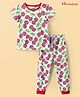 Honeyhap Premium  Cotton Knit Half Sleeves Bio Finish Night Suit with Cherry Print - High Risk Red & Bright White