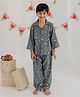 KLINGARU Cotton Woven Christmas Theme Full Sleeves Stars & Polka Dots Printed Coordinating Shirt & Pajama Set - Grey