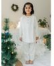 KLINGARU Cotton Flannel Woven Christmas Theme Full Sleeves Christmas Lights Printed Coordinating Tee & Pajama Set - White