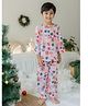 KLINGARU Cotton Flannel Woven Christmas Theme Full Sleeves Christmas Letters Printed Coordinating Tee & Pajama Set - Pink