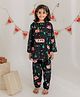 KLINGARU Cotton Flannel Woven Christmas Theme Full Sleeves Vehicles Printed Coordinating Tee & Pajama Set - Black