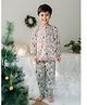 KLINGARU Cotton Flannel Woven Christmas Theme Full Sleeves Santa Claus Printed Coordinating Tee & Pajama Set - Green