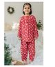 KLINGARU Cotton Flannel Woven Christmas Theme Full Sleeves Snowman Printed Coordinating Tee & Pajama Set - Red