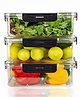 TEX-RO Fridge Storage Boxes Fridge Organizer with Removable Drain Plate and Lid Stackable Fridge Storage Containers Plastic Freezer Storage Containers for Fish Meat, Vegetables Fruits Set of 3 - Transparent