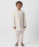 Nauti Nati Linen Full Sleeves Floral Printed Kurta With Solid Pyjama Set - Ivory