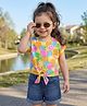 Babyhug Single Jersey Knit Half Sleeves Tropical Theme Printed Top & Solid Denim Shorts Set - Yellow & Blue