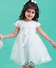 Babyhug Woven Cap Sleeves Party Dress With Floral Embroidery & Bow Applique - White